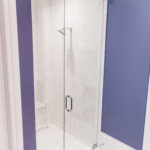 Shower glass doors fabricated and installed in shower